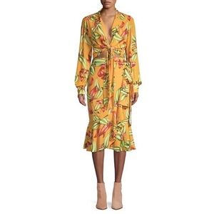 PatBo Zebrina Yellow Floral Print Wrap top and Skirt set Small